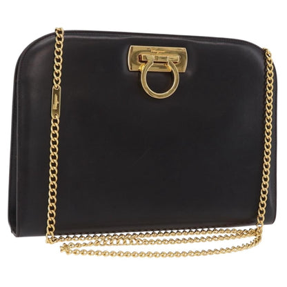 Salvatore Ferragamo Vintage Gancini Chain Leather, Brown, Leather, Shoulder Bag