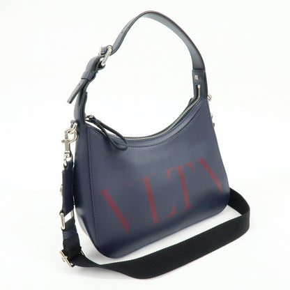 Valentino Garavani VLTN Hobo Printed Leather, Navy, Leather, Shoulder Bag