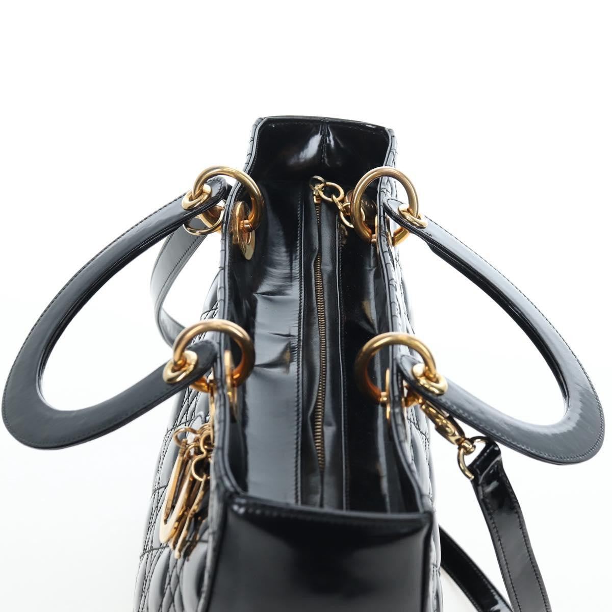 Christian Dior Lady Dior Cannage, Black, Patent Leather, Handbag