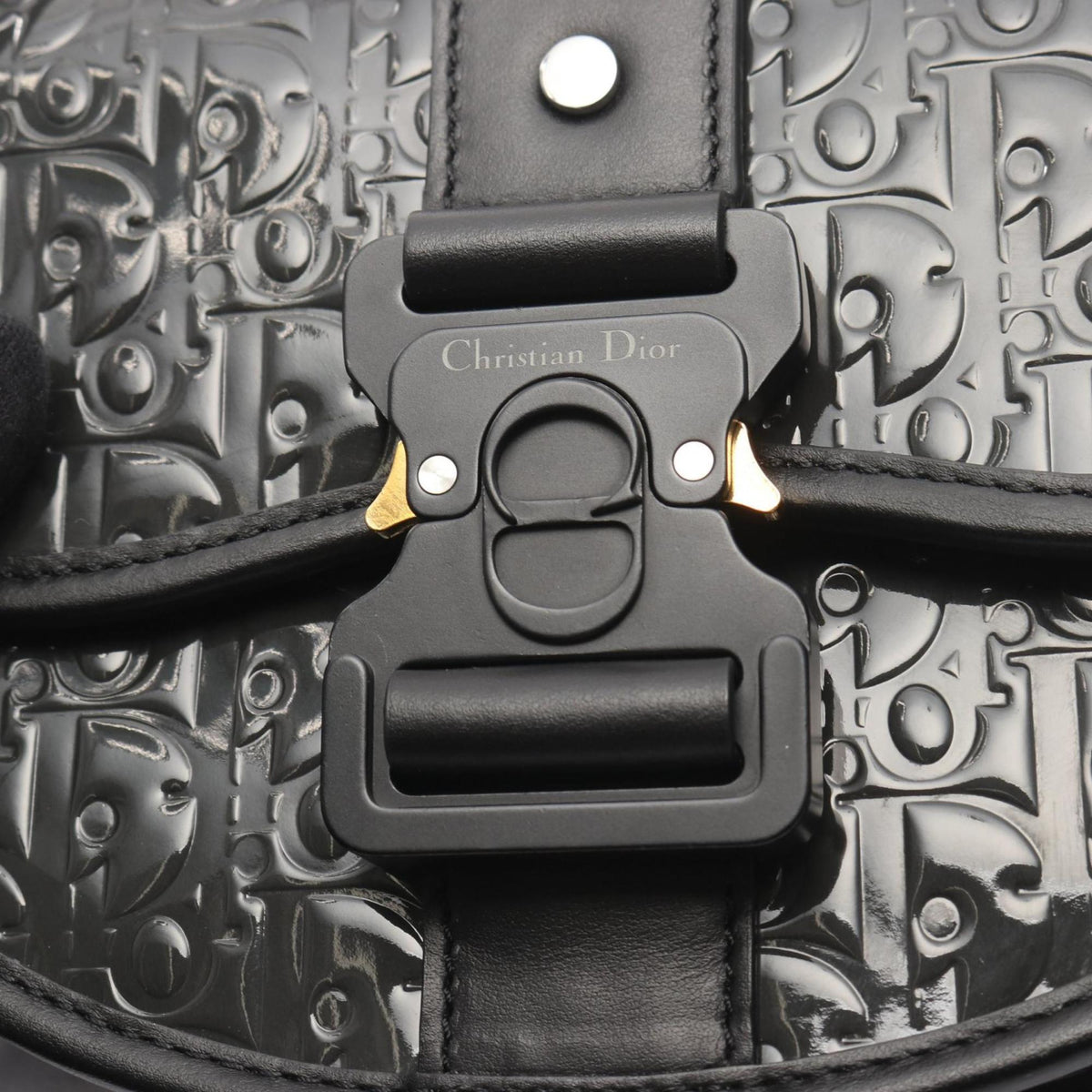 Christian Dior Saddle Messenger Patent Leather, Black, Patent Leather, Shoulder Bag