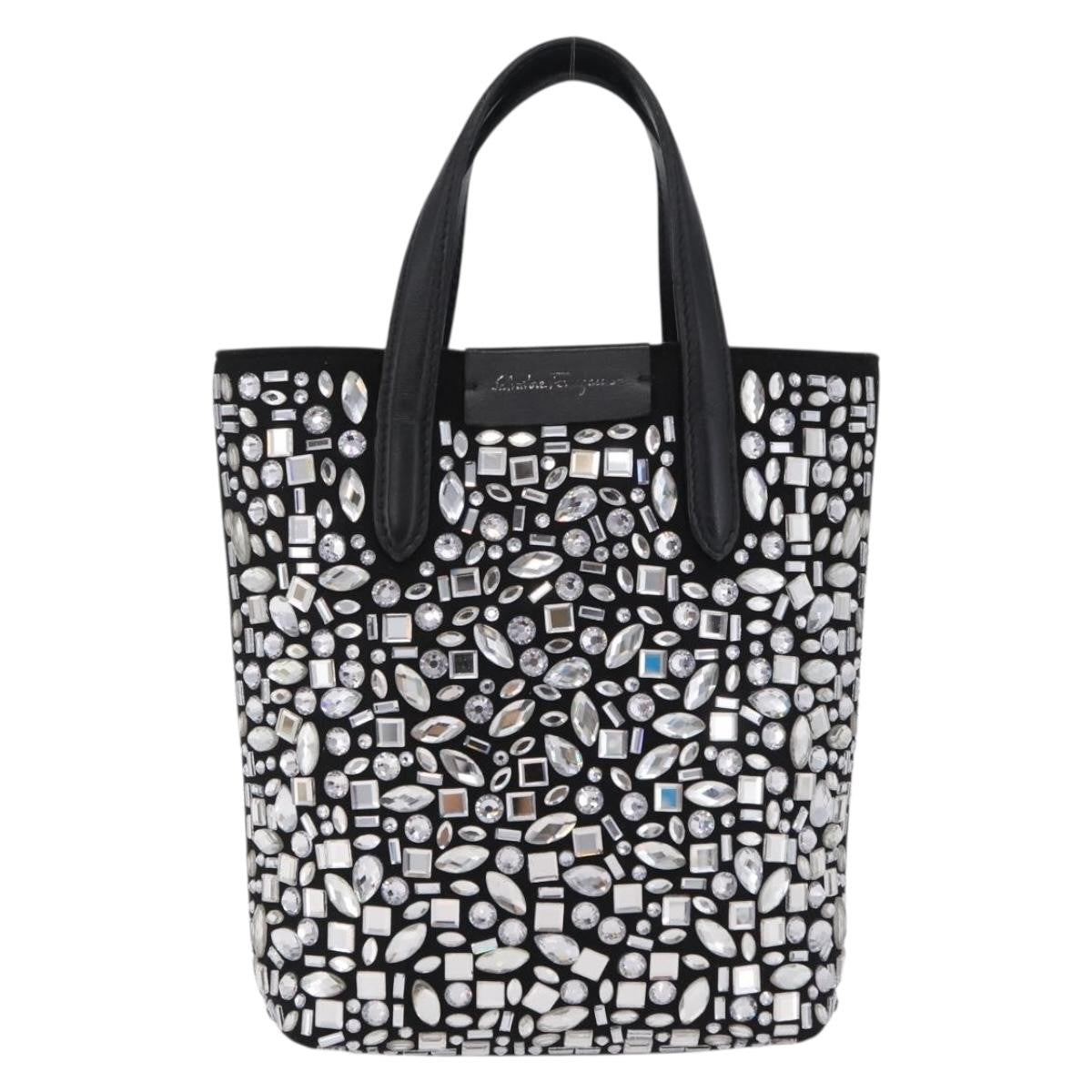 Salvatore Ferragamo Convertible Crystal Embellished Leather, Black, Leather, Tote Bag