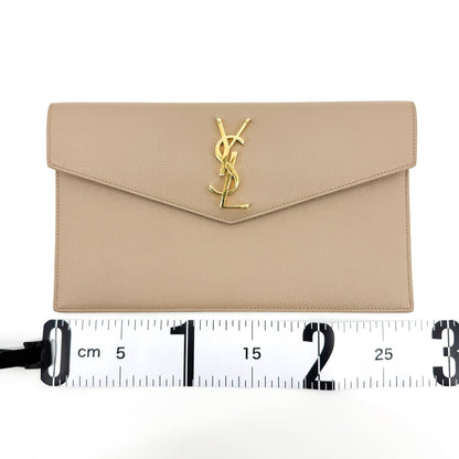 Saint Laurent Uptown Pouch Leather, Beige, Leather, Clutch