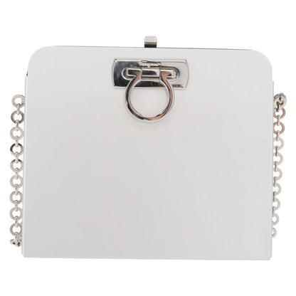 Salvatore Ferragamo Vintage Gancini Chain Leather, Silver, Stainless Steel, Shoulder Bag