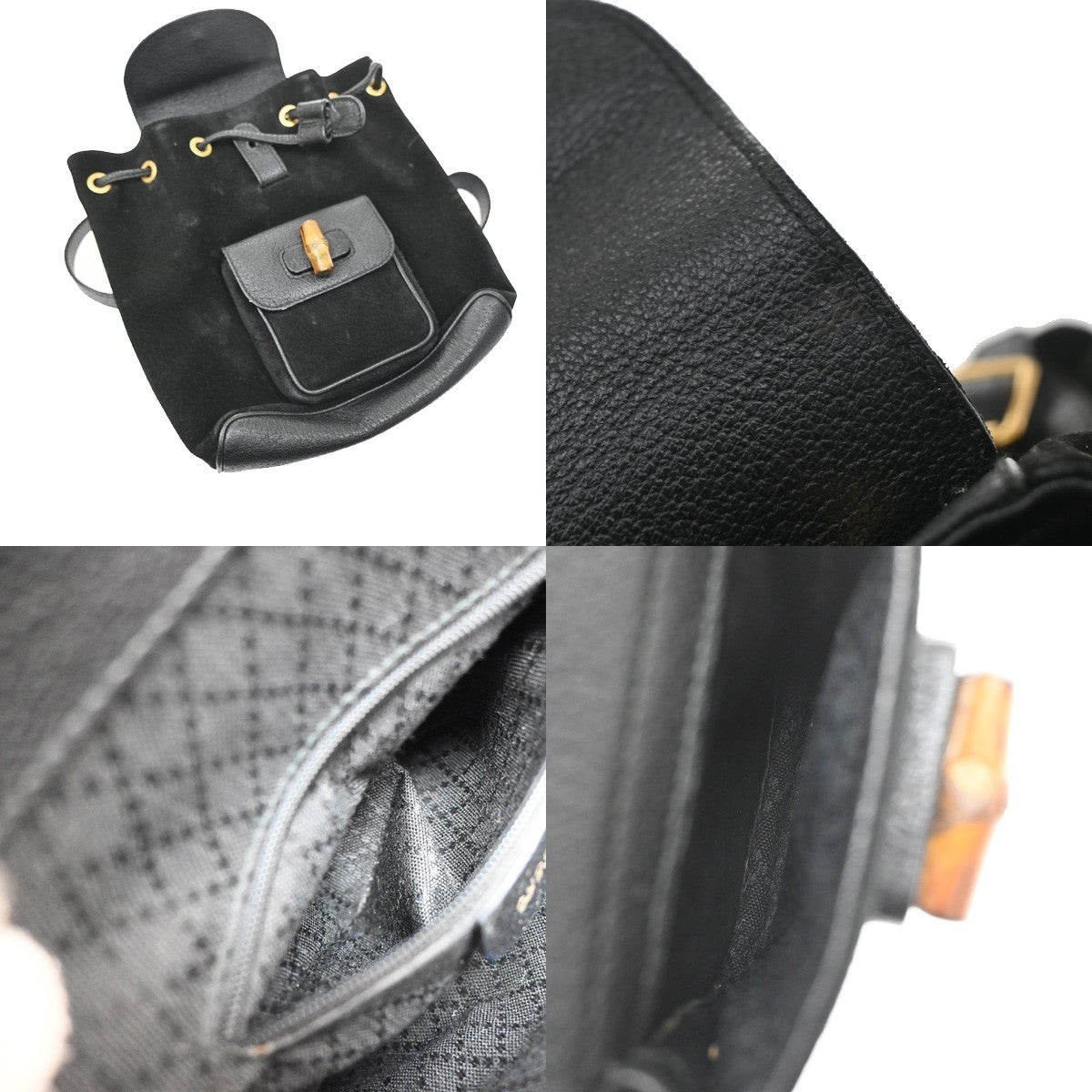 Gucci Vintage Bamboo Suede, Black, Suede, Backpack