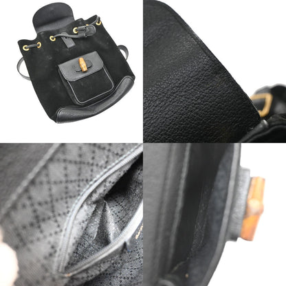 Gucci Vintage Bamboo Suede, Black, Suede, Backpack