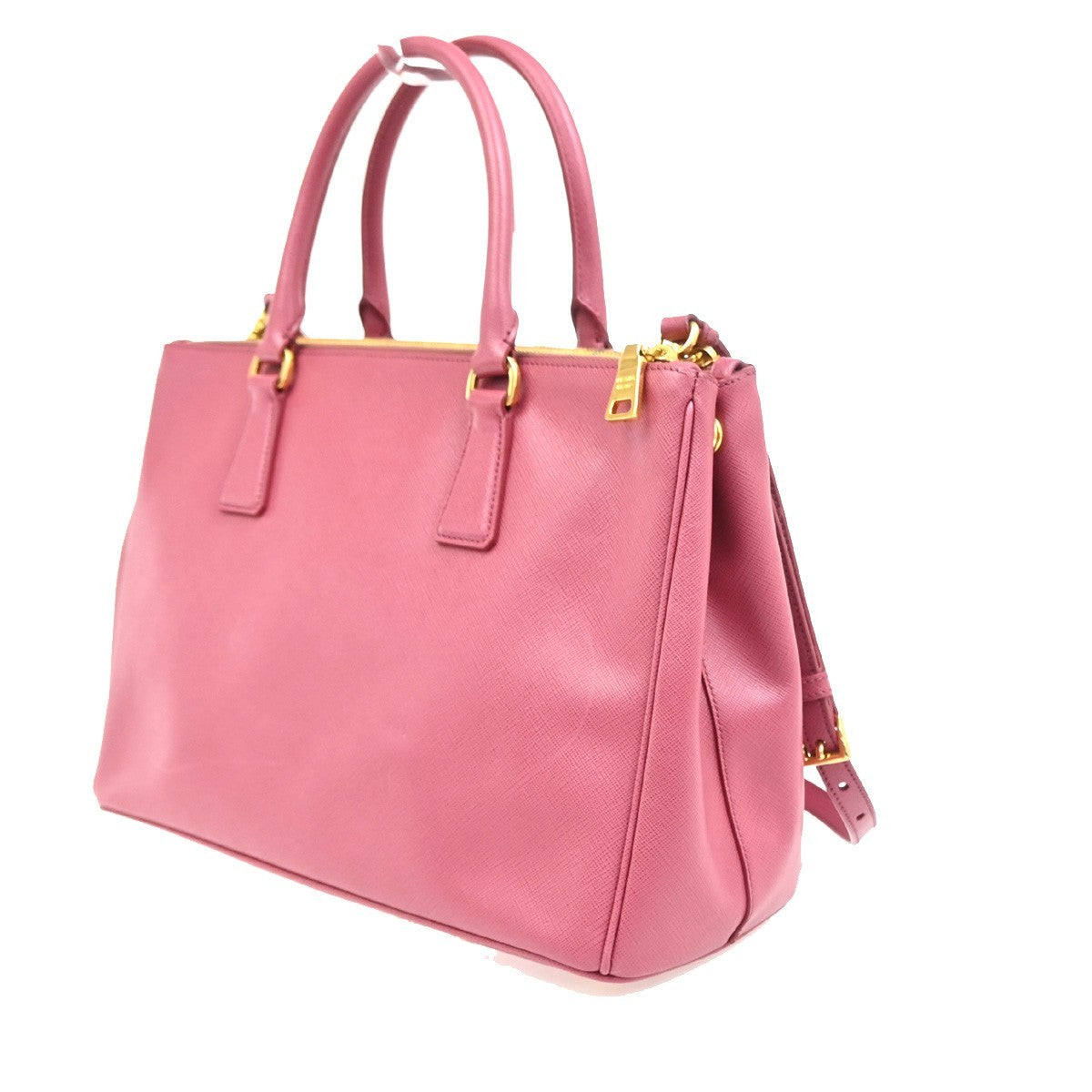 Prada Double Zip Lux Convertible Tote Saffiano Leather, Pink, Leather, Tote Bag