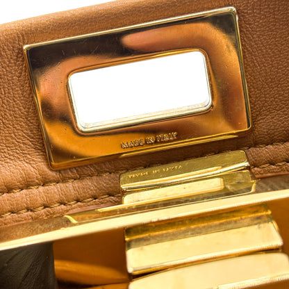 Fendi Peekaboo Whipstitch Leather, Brown, Leather, Handbag