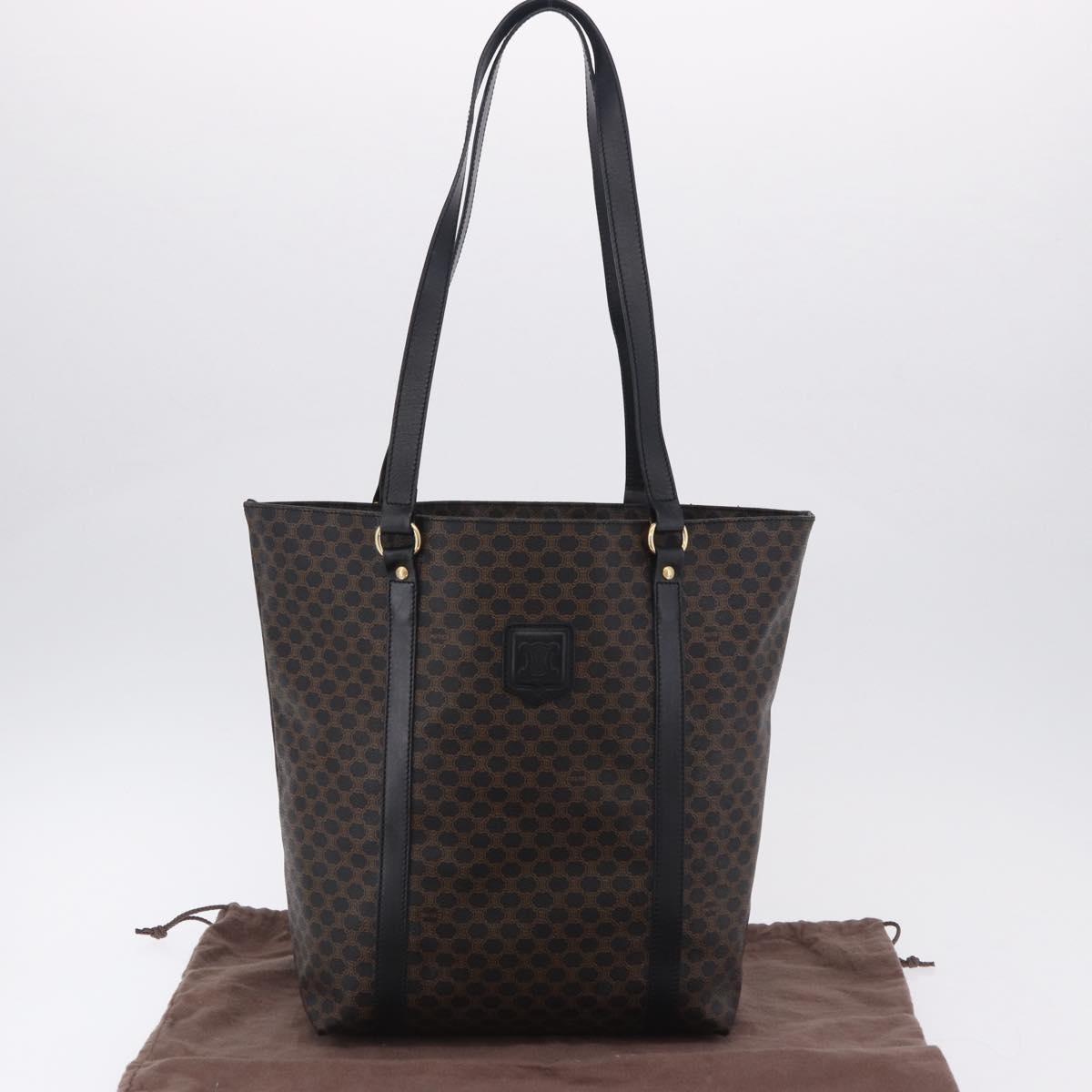 Celine Vintage Macadam Canvas and Leather, Black, Canvas, Shoulder Bag
