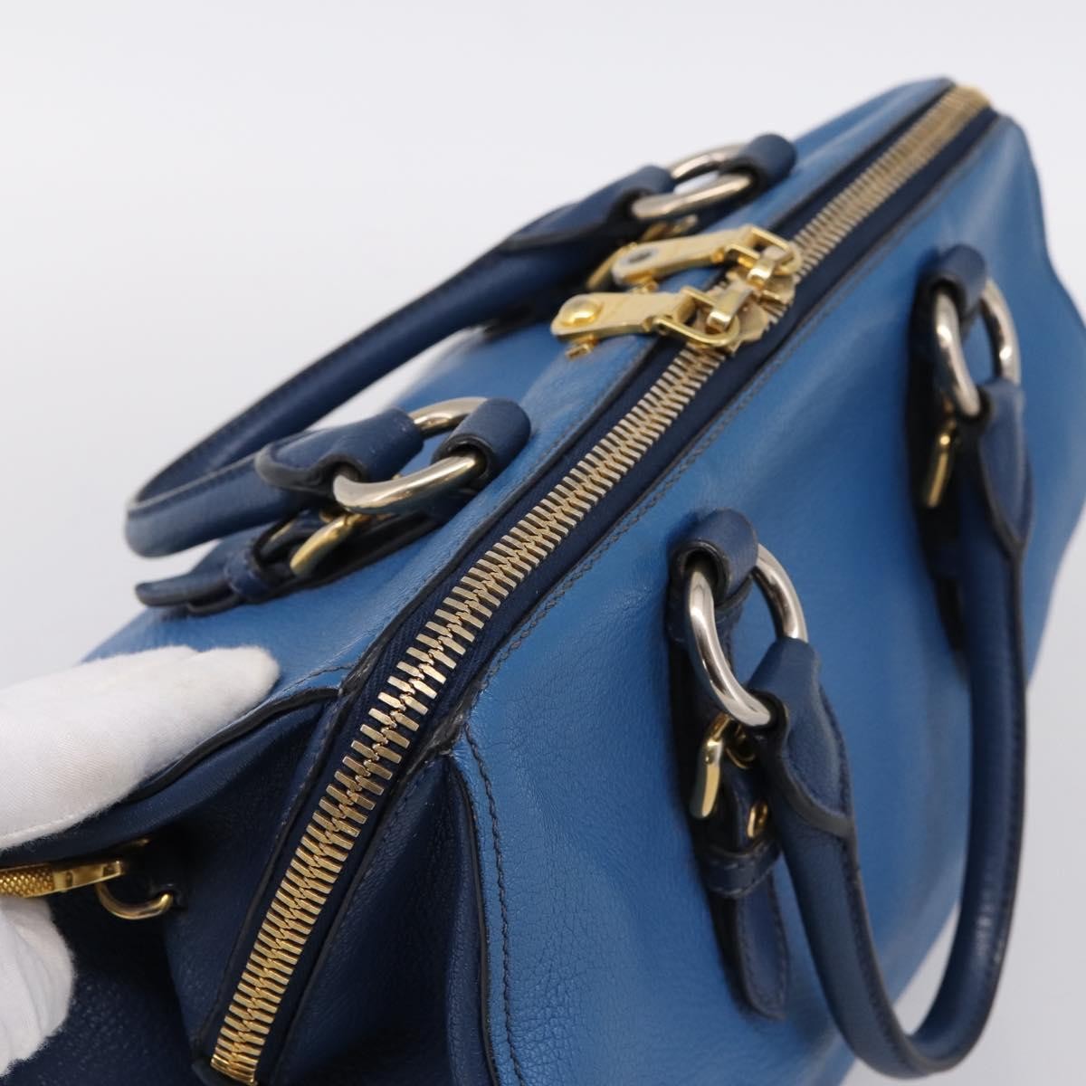 Miu Miu Madras Bowler Leather, Blue, Leather, Handbag