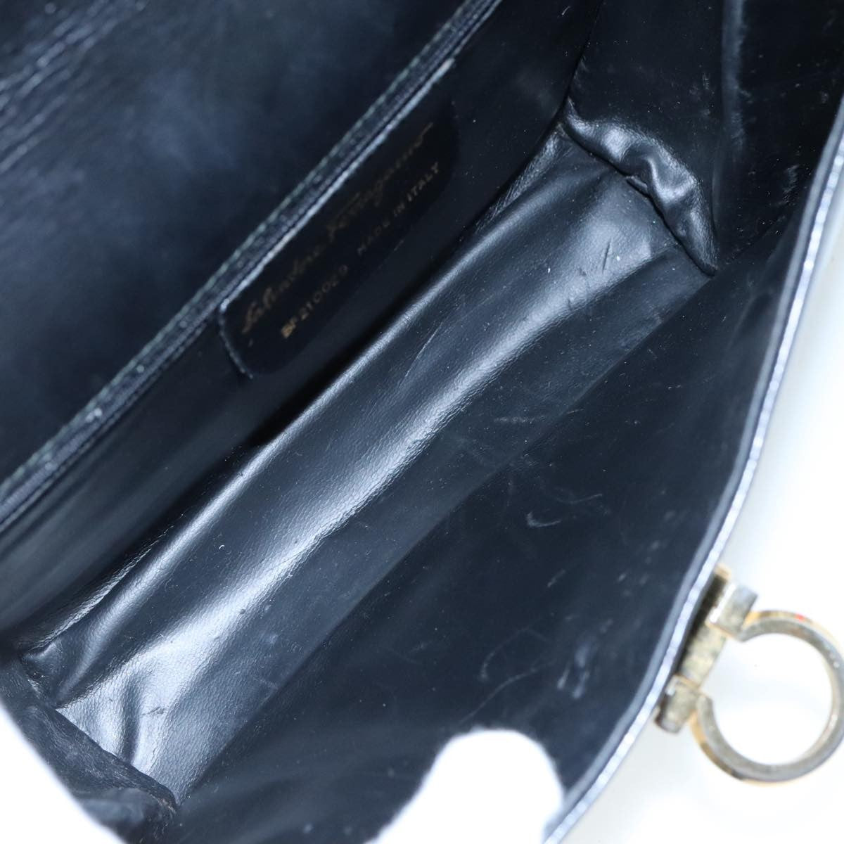 Salvatore Ferragamo Gancini Flap Leather, Black, Leather, Shoulder Bag