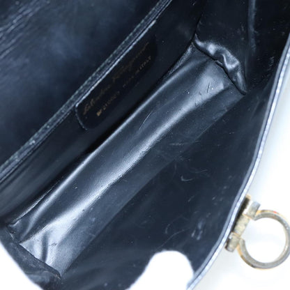 Salvatore Ferragamo Gancini Flap Leather, Black, Leather, Shoulder Bag