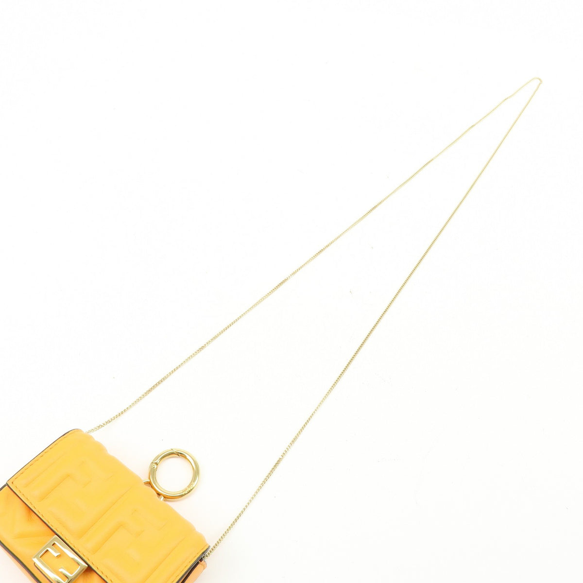 Fendi Chain Baguette Charm Zucca Embossed Leather, Orange, Leather, Handbag