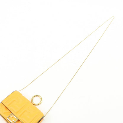 Fendi Chain Baguette Charm Zucca Embossed Leather, Orange, Leather, Handbag