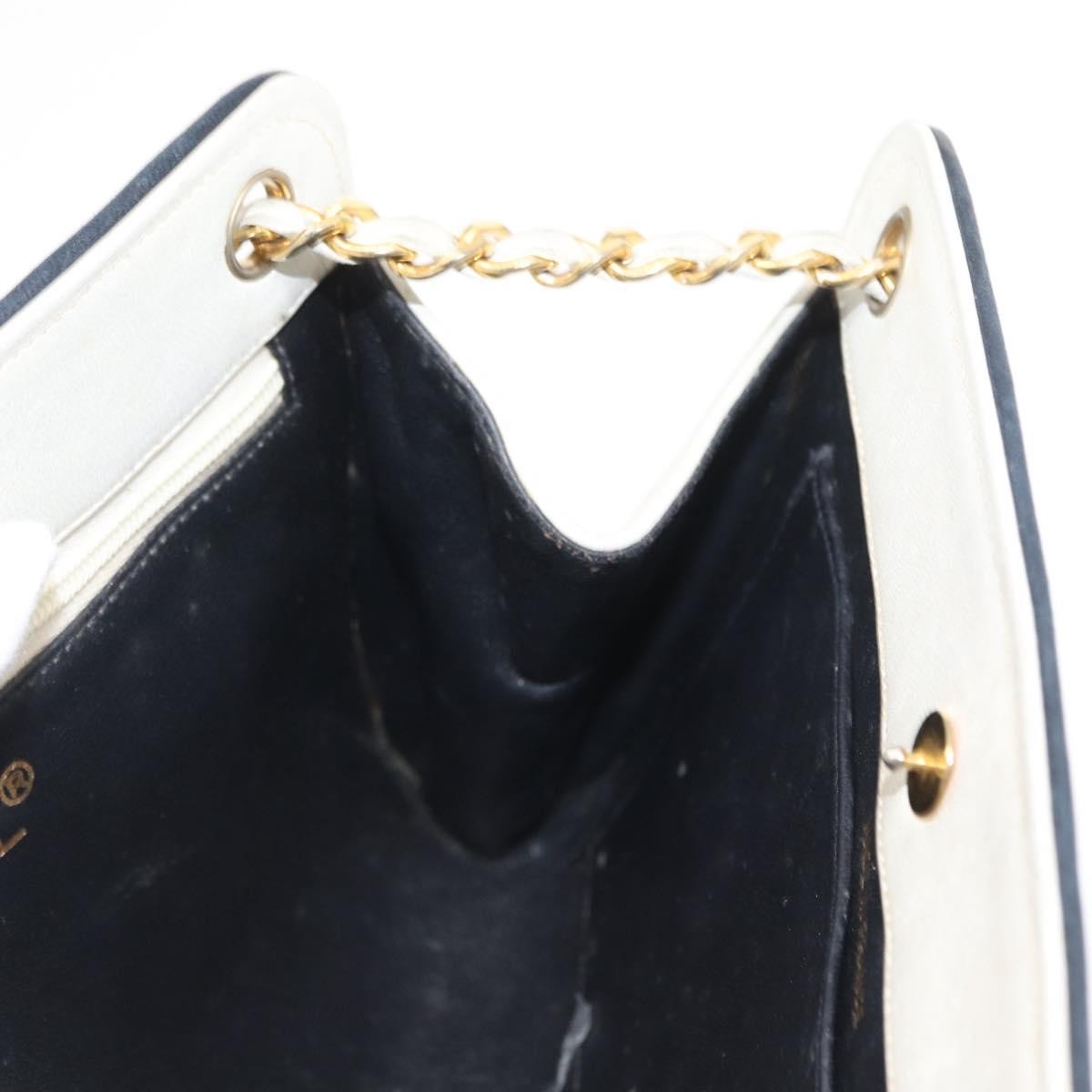 Chanel Chain Leather, White, Leather, Shoulder Bag