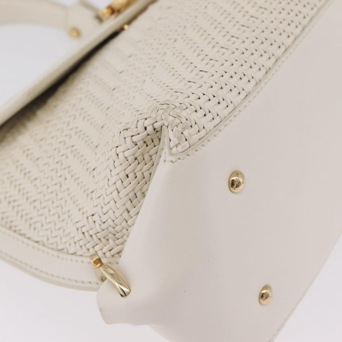 Salvatore Ferragamo Sofia Satchel Woven Leather, White, Leather, Handbag