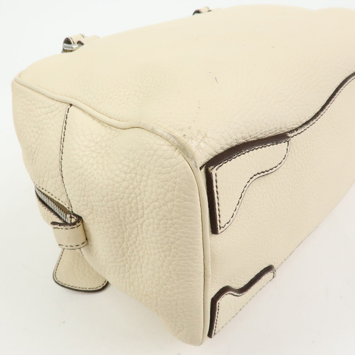 Prada Embossed Logo Bauletto Vitello Daino, Beige, Leather, Handbag