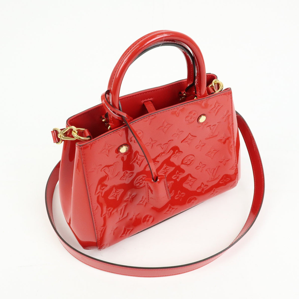 Louis Vuitton Montaigne Monogram Vernis, Red, Patent Leather, Handbag