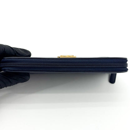 Chanel Boy Zip Around Quilted Caviar, Black, Leather, Wallet