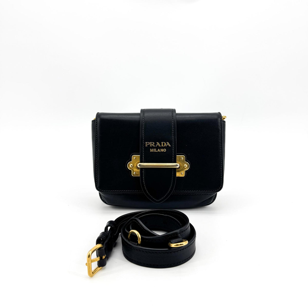 Prada Cahier Calf Hair with Leather, Black, Leather, Crossbody Bag