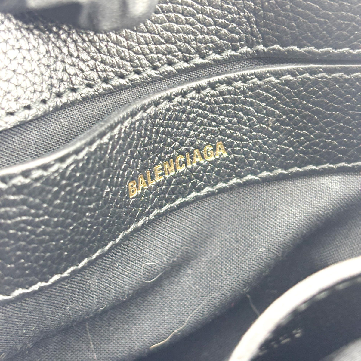 Balenciaga Logo Ville Leather, Black, Leather, Handbag