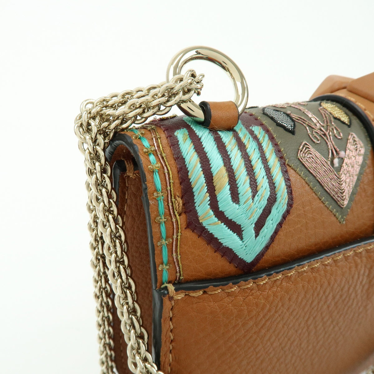 Valentino Garavani Glam Lock Leather, Brown, Leather, Shoulder Bag