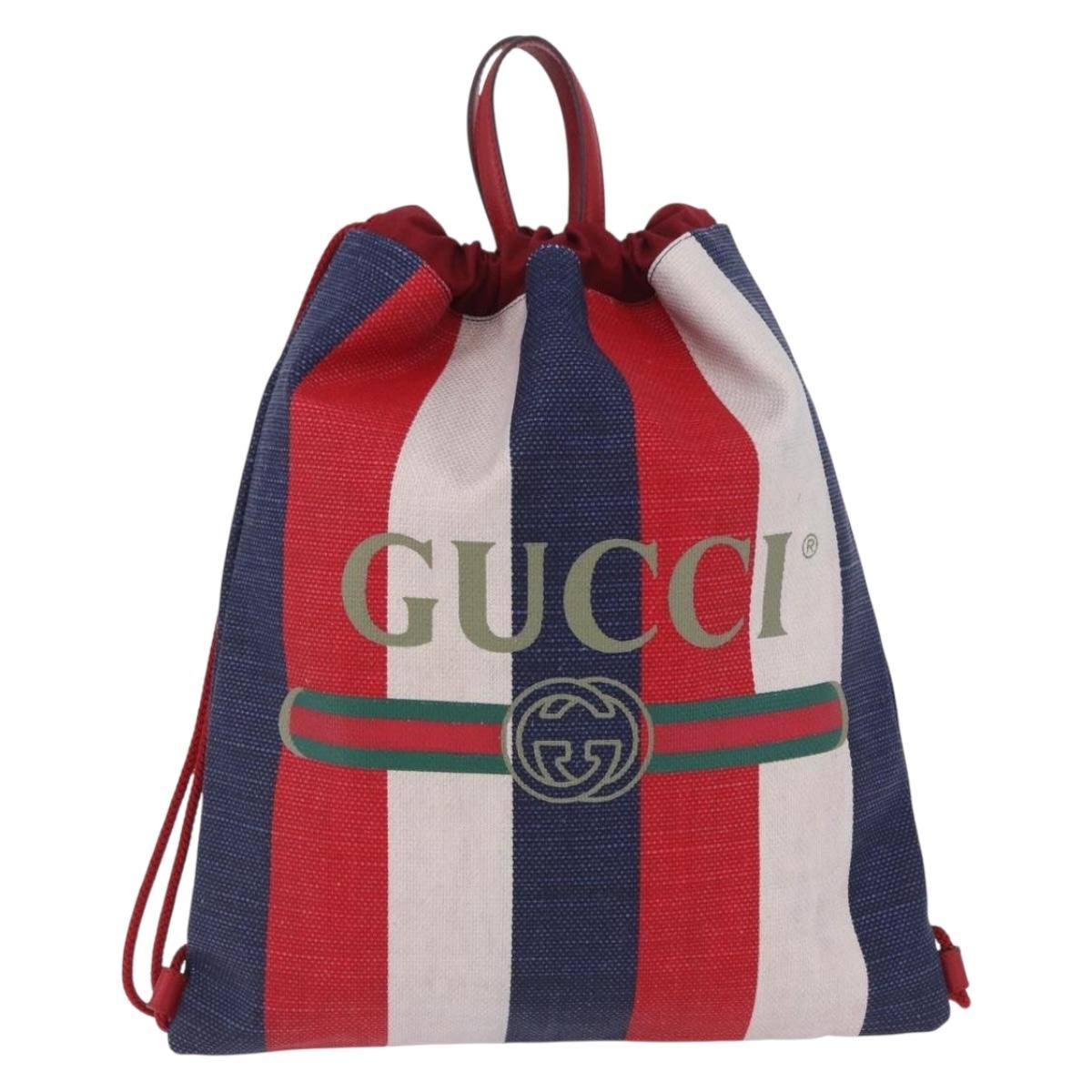 Gucci Logo Drawstring Striped Canvas, Multicolour, Canvas, Backpack