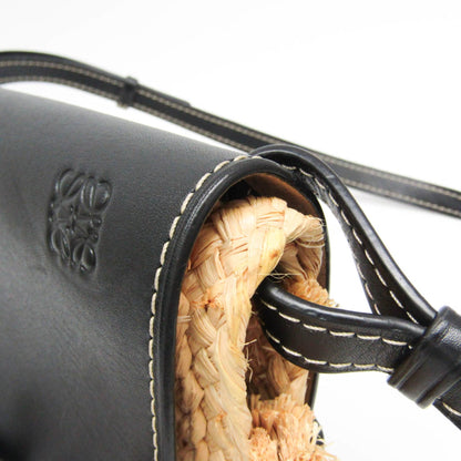 Loewe Gate Leather Leather with Raffia, Black, Leather, Shoulder Bag