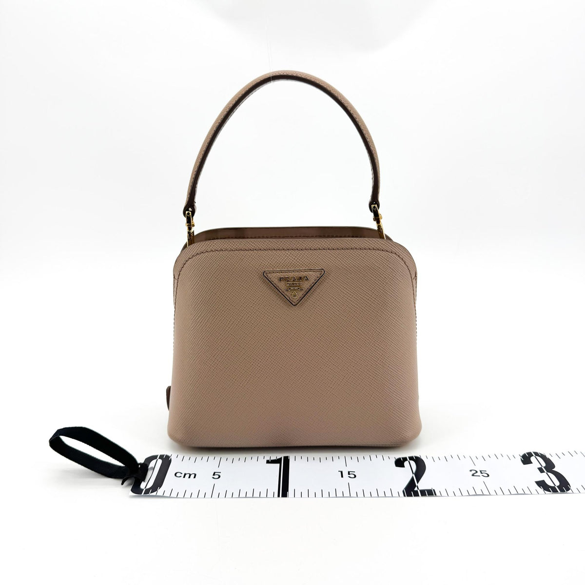 Prada Matinee Top Handle Saffiano Leather, Beige, Leather, Handbag