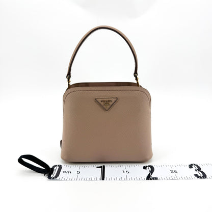 Prada Matinee Top Handle Saffiano Leather, Beige, Leather, Handbag