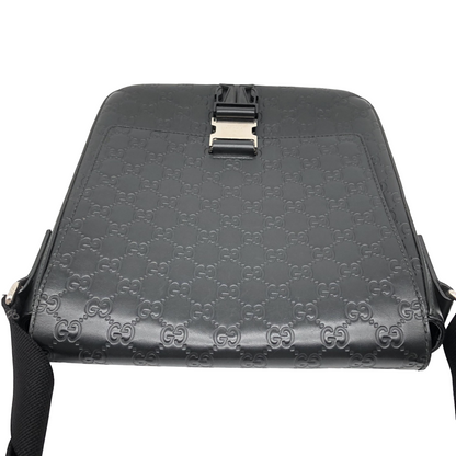 Gucci Buckle Flap Messenger Guccissima Leather, Black, Leather, Shoulder Bag