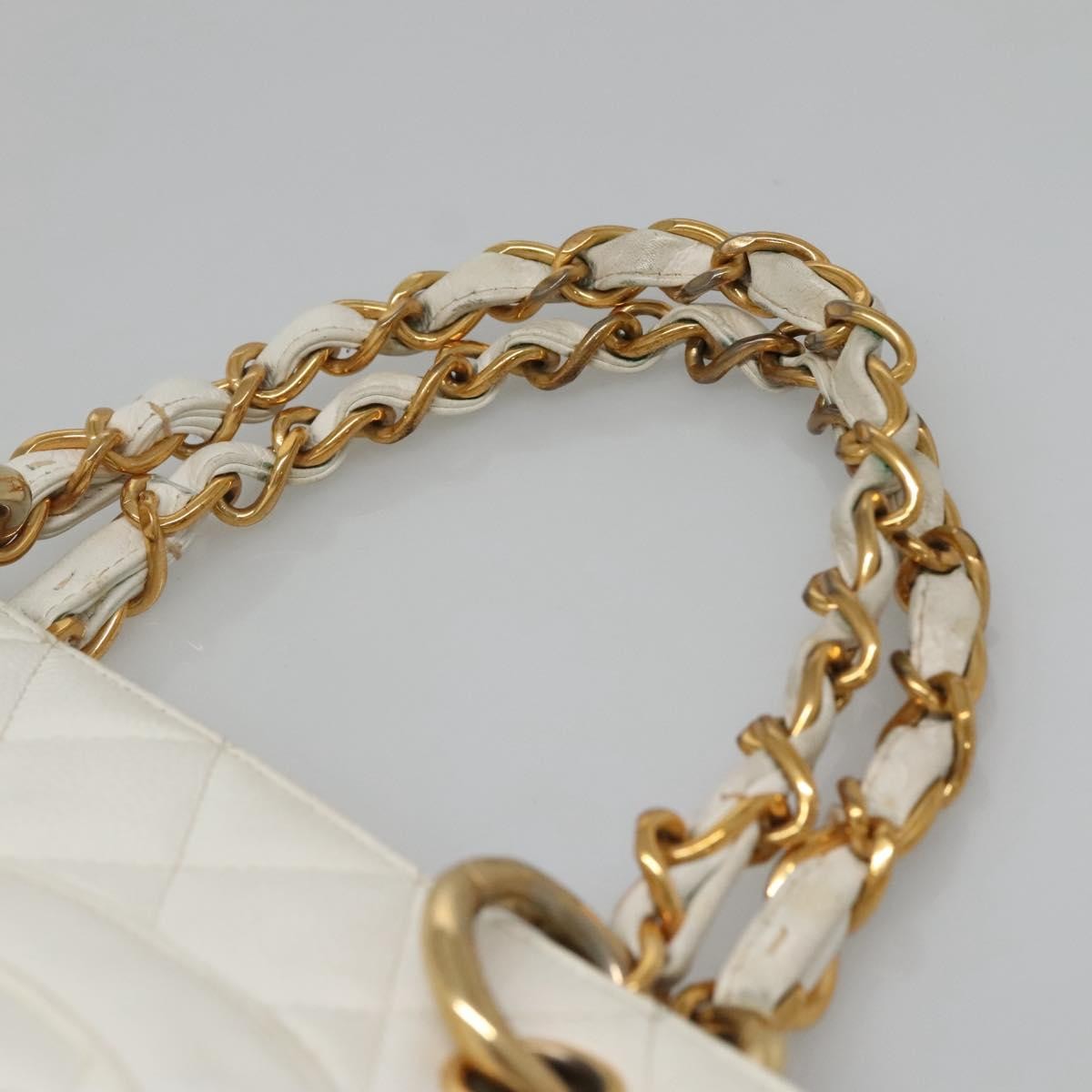 Chanel Vintage Grand Shopping Quilted Caviar, White, Leather, Tote Bag