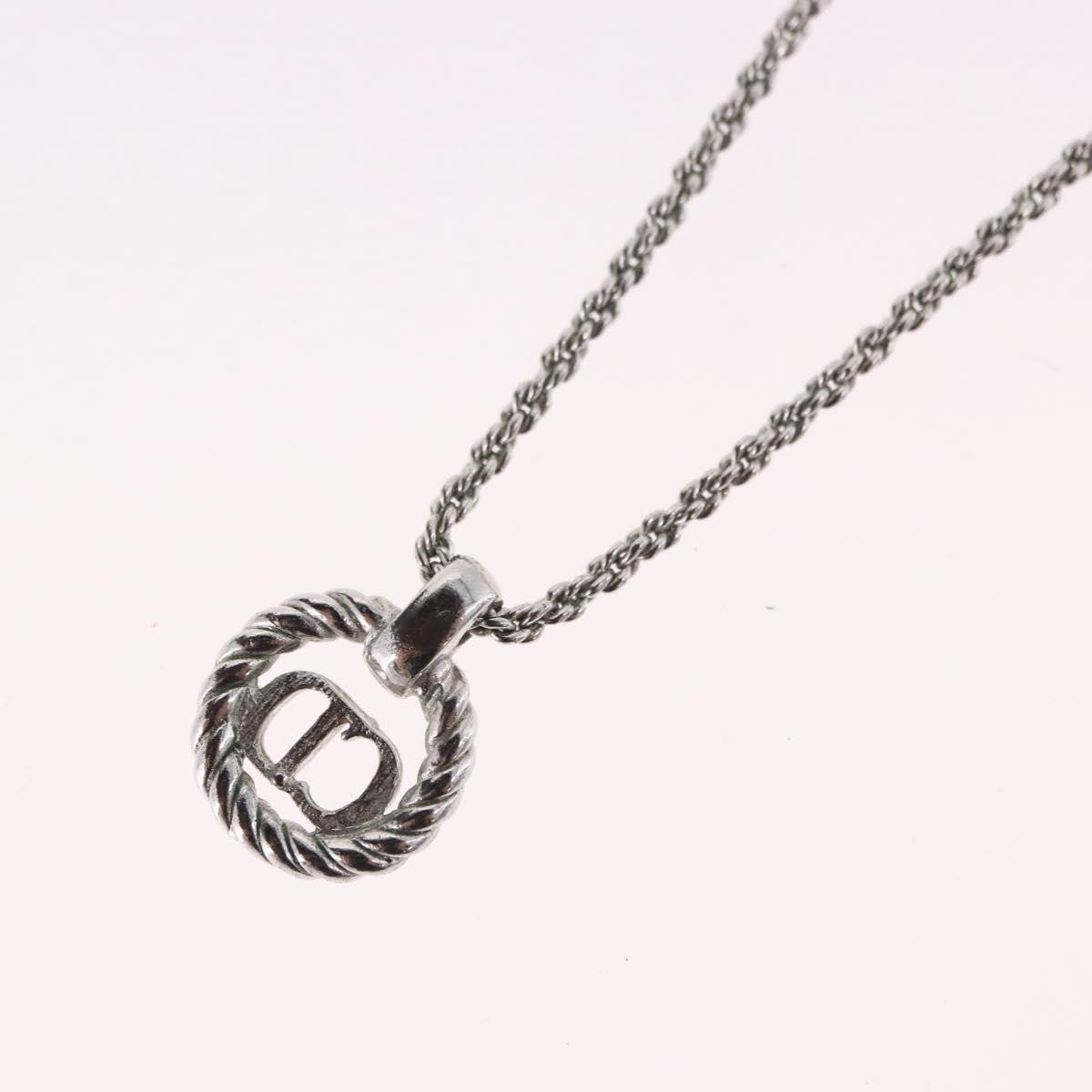 Christian Dior VIntage Circle Pendant Metal, Silver, Metal, Necklace