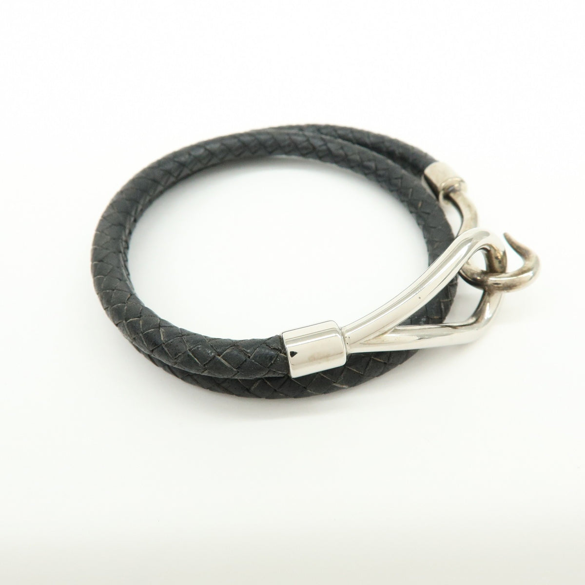 Hermes Jumbo Hook Double Tour Leather and Metal, Black, Leather, Bracelet