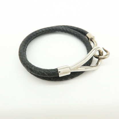 Hermes Jumbo Hook Double Tour Leather and Metal, Black, Leather, Bracelet