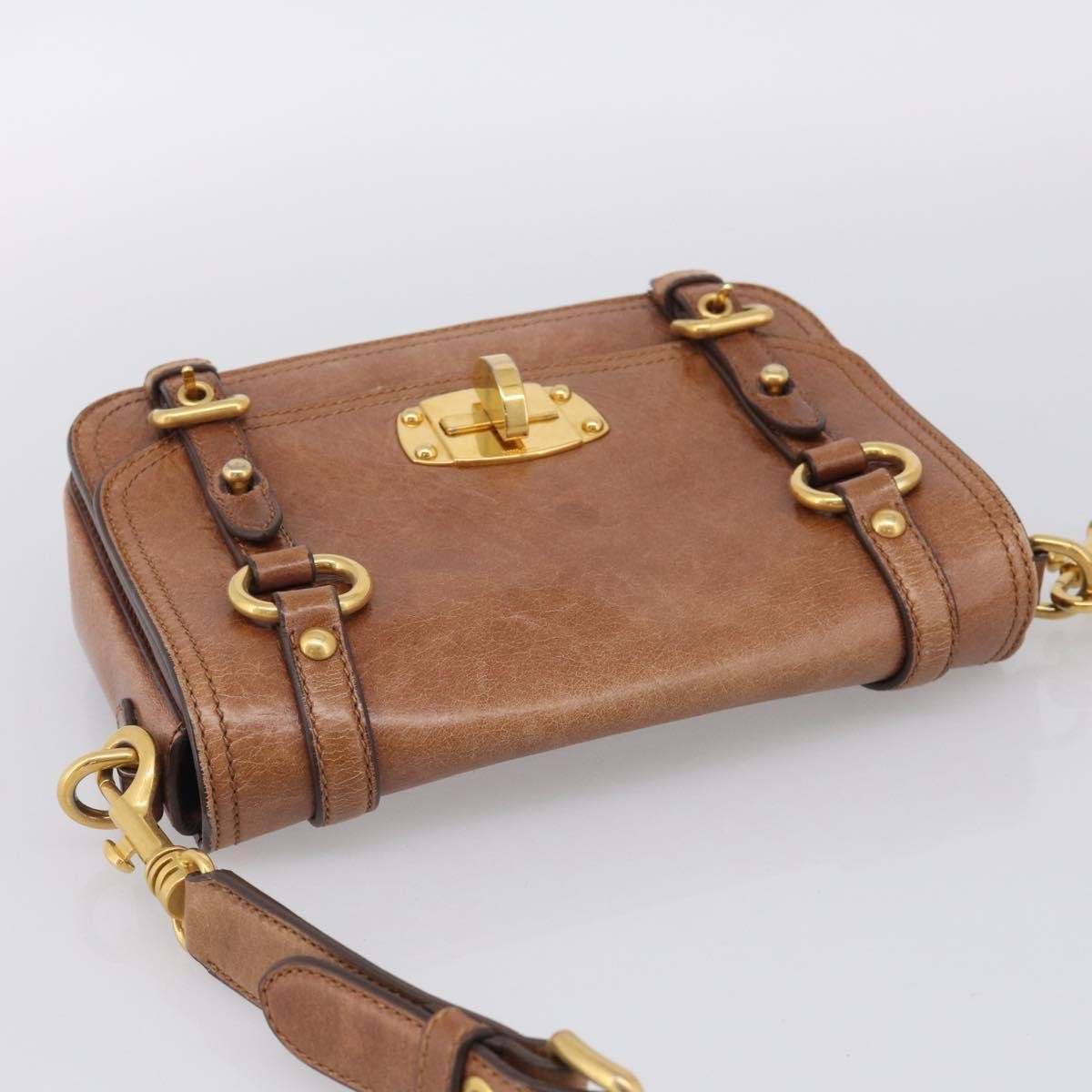 Miu Miu Shoulder Leather, Brown, Leather, Shoulder Bag