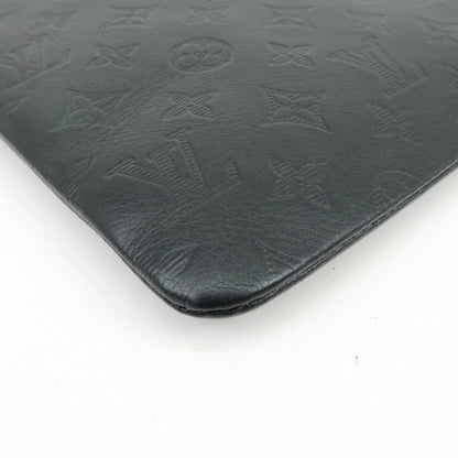 Louis Vuitton Discovery Pochette Monogram Shadow Leather, Black, Leather, Clutch