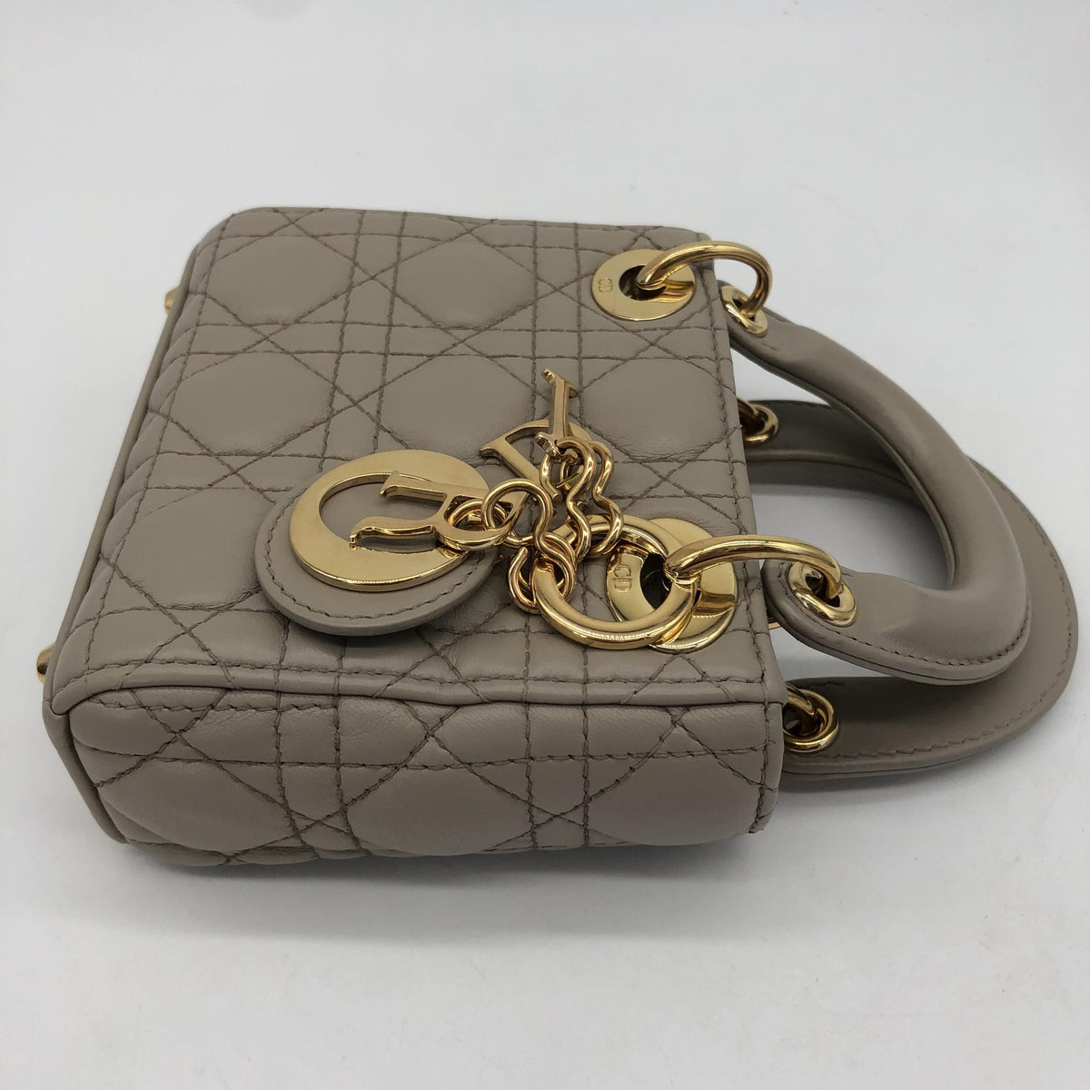 Christian Dior Lady Dior Leather, Gray, Leather, Handbag