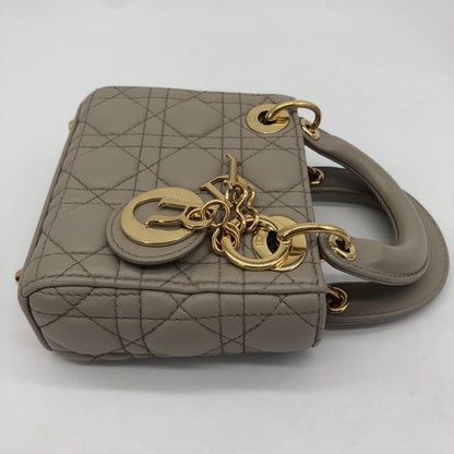 Christian Dior Lady Dior Leather, Gray, Leather, Handbag