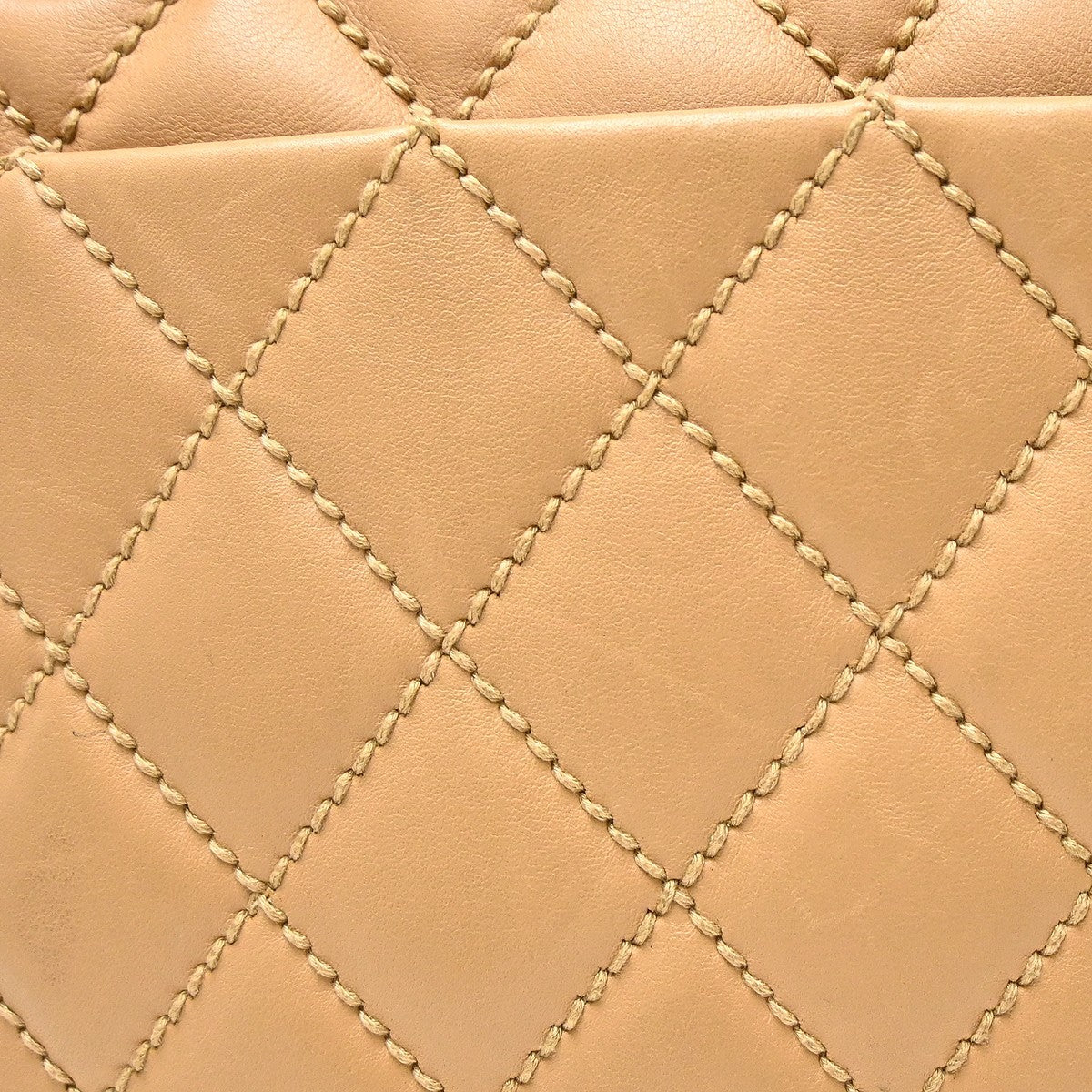 Chanel Surpique Zip Around Satchel Quilted Leather, Beige, Leather, Handbag