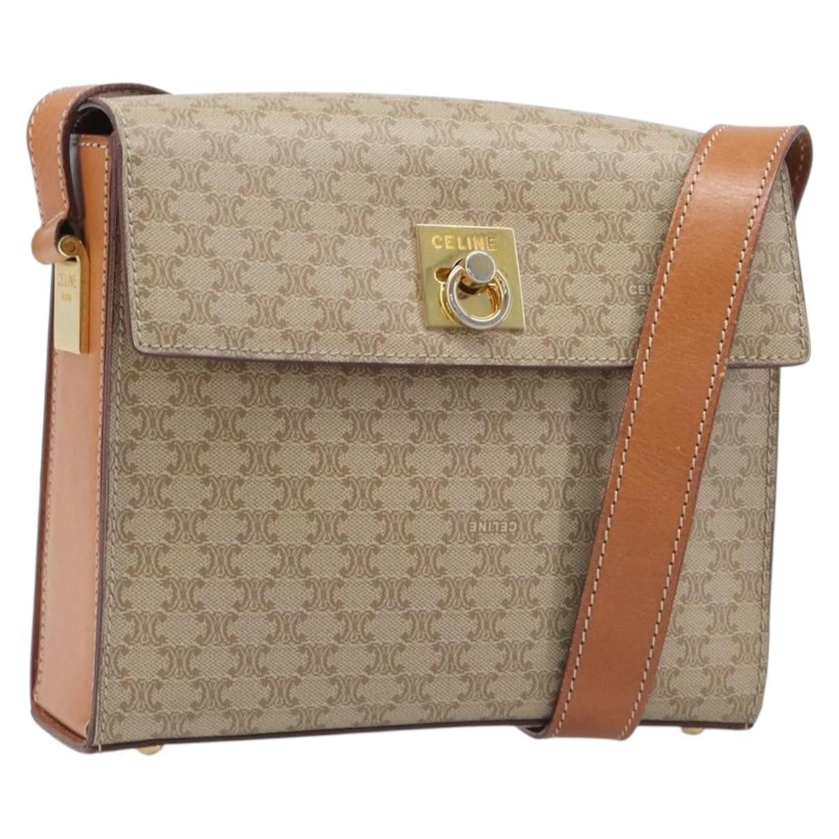 Celine Macadam Leather, Beige, Canvas, Shoulder Bag