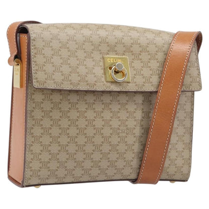Celine Macadam Leather, Beige, Canvas, Shoulder Bag