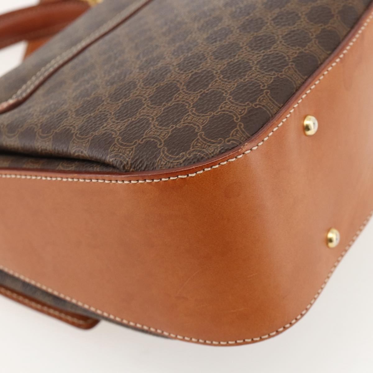 Celine Vintage Convertible Top Handle Macadam Coated Canvas, Brown, PVC, Handbag
