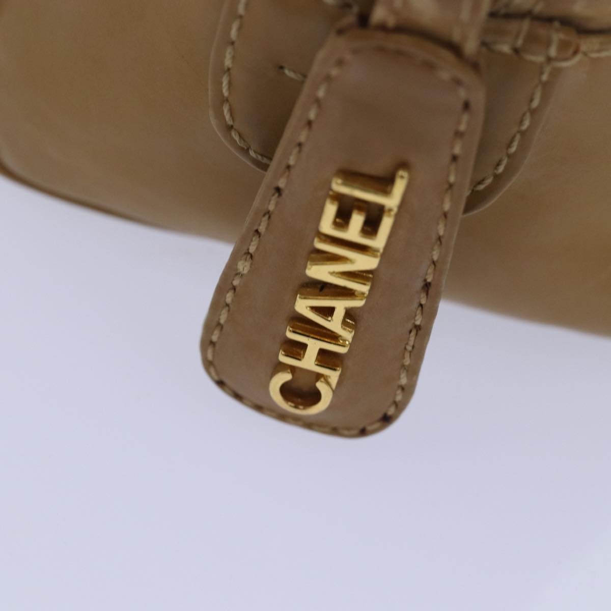 Chanel Square Stitch Toiletry Lambskin, Beige, Leather, Clutch