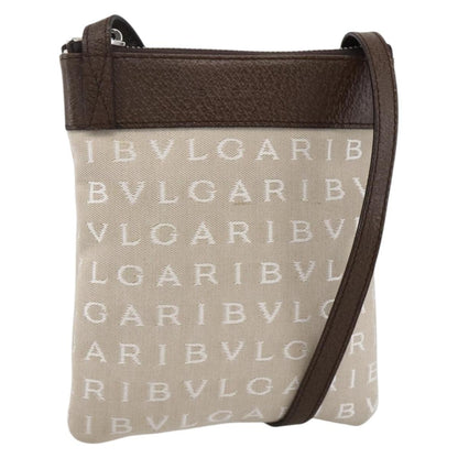 Bvlgari Logomania Canvas with Leather, Beige, Canvas, Shoulder Bag