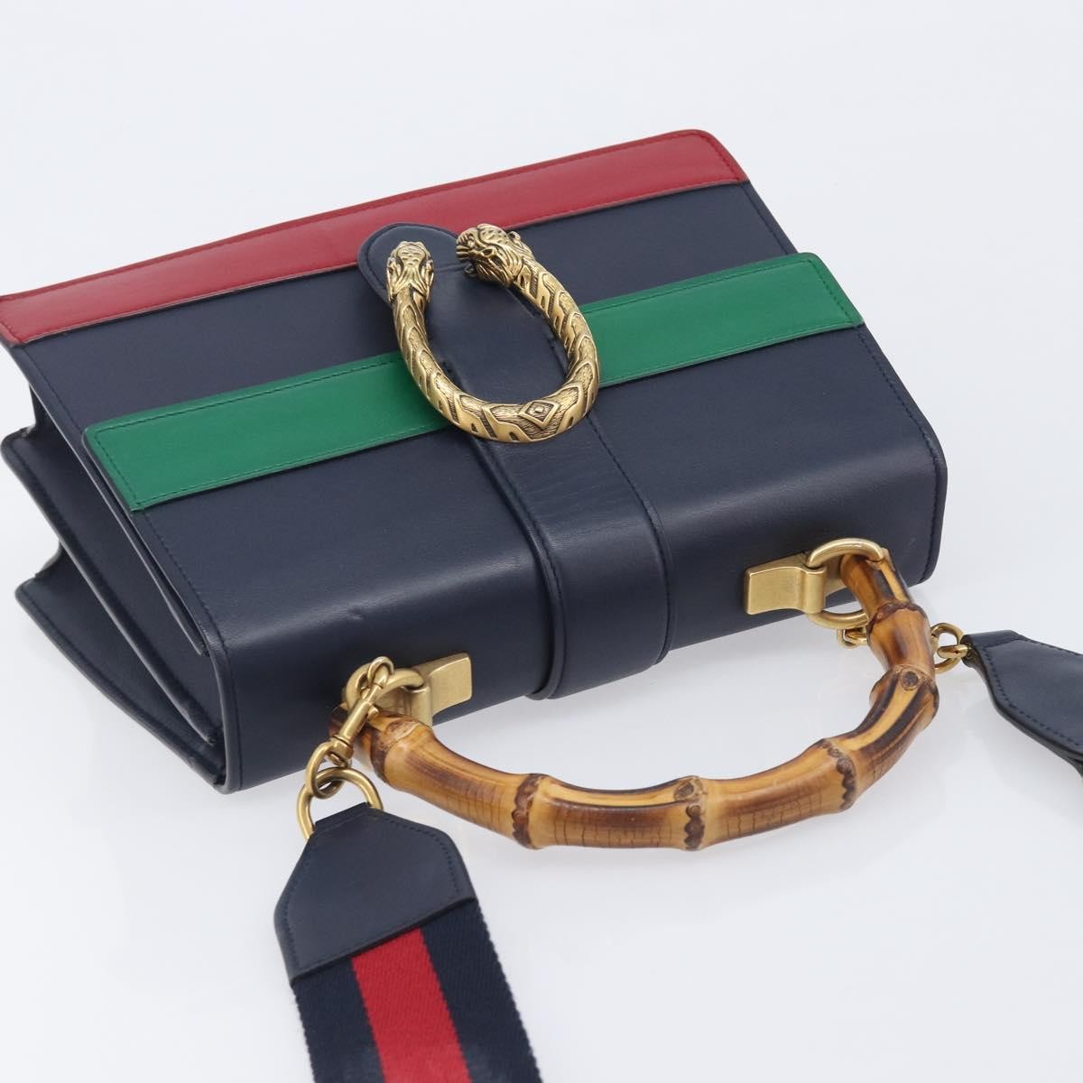 Gucci Dionysus Bamboo Top Handle Leather, Navy, Leather, Handbag