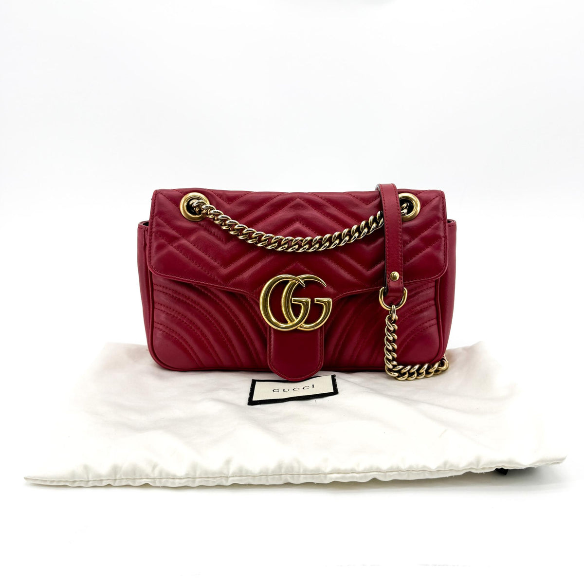 Gucci GG Marmont Flap Chevron Leather, Red, Leather, Shoulder Bag