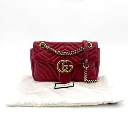 Gucci GG Marmont Flap Chevron Leather, Red, Leather, Shoulder Bag