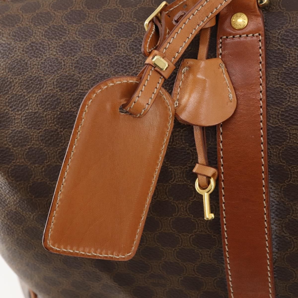 Celine Vintage Duffle Canvas and Leather, Brown, Canvas, Travel Bag