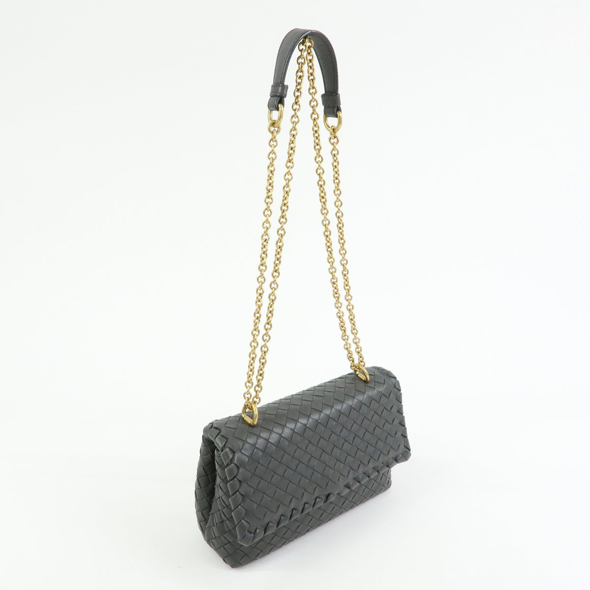 Bottega Veneta Olimpia Intrecciato Nappa, Gray, Leather, Crossbody Bag