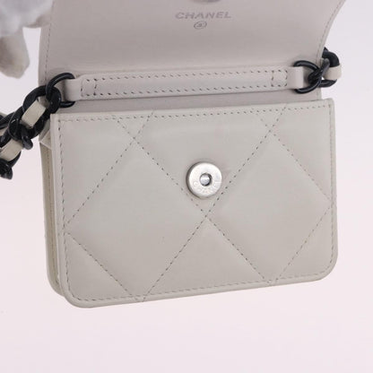 Chanel 19 Flap Coin Purse Belt Quilted Lambskin, White, Leather, Clutch